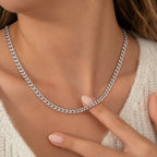 Italian Made - Sterling Silver Pyramid Pave Curb Chain (Size - 20) with Lobster Clasp_8552920_1
