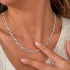 Italian Made Sterling Silver Pave Figaro Chain (Size - 22) with Lobster Clasp_8552933_1