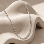 Italian Made Sterling Silver Pave Figaro Chain (Size - 22) with Lobster Clasp_8552933_2