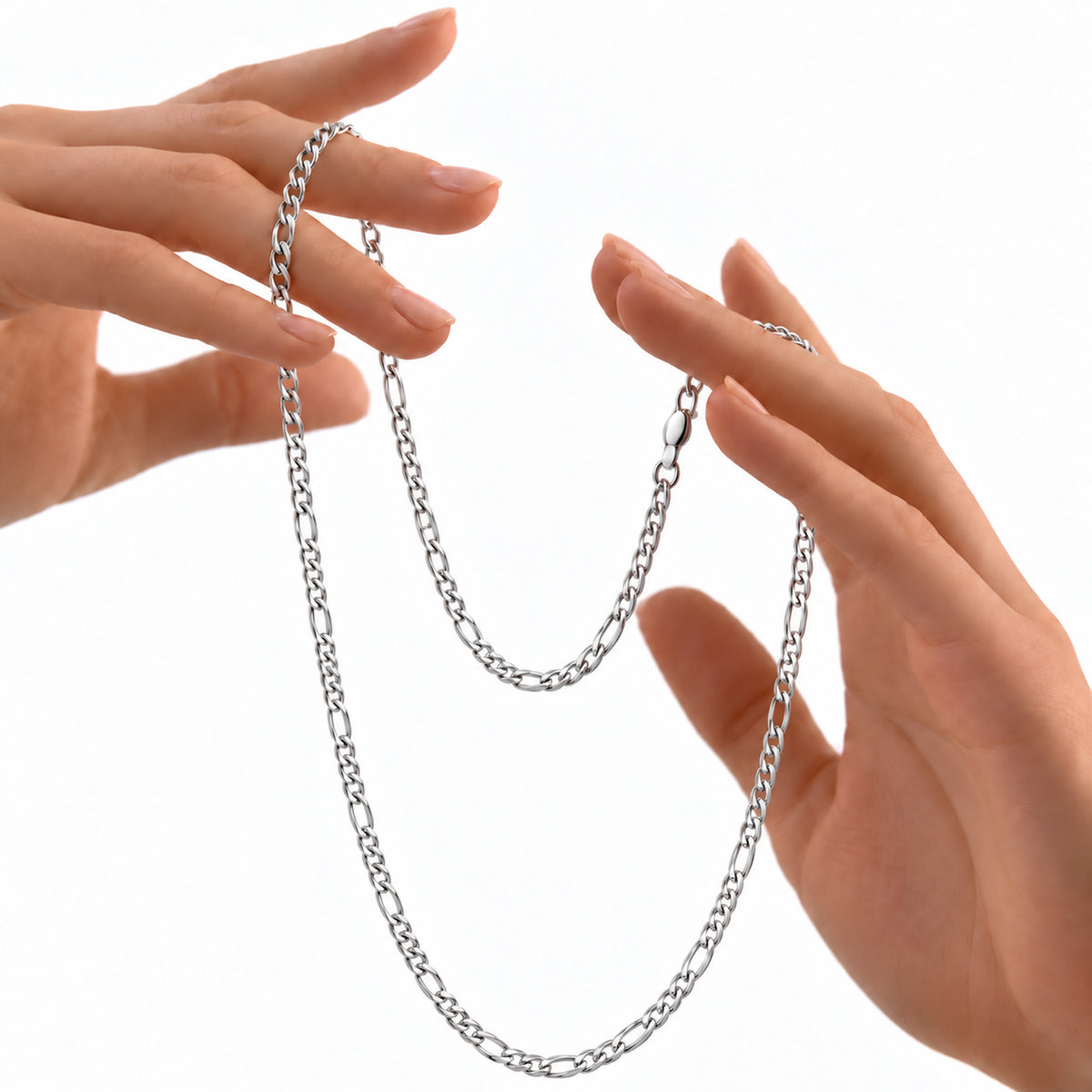 Italian Made Sterling Silver Pave Figaro Chain (Size - 22) with Lobster Clasp V32560190 5