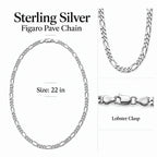 Italian Made Sterling Silver Pave Figaro Chain (Size - 22) with Lobster Clasp_8552933_6
