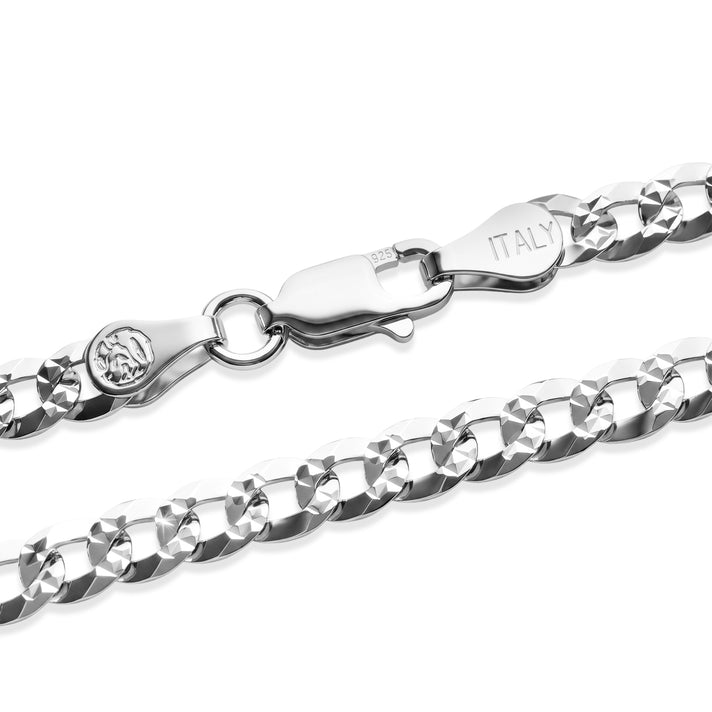 Italian Made - Sterling Silver Pyramid Pave Curb Chain (Size - 22) with Lobster Clasp 8552936 2