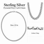 Italian Made - Sterling Silver Pyramid Pave Curb Chain (Size - 22) with Lobster Clasp_8552936_6