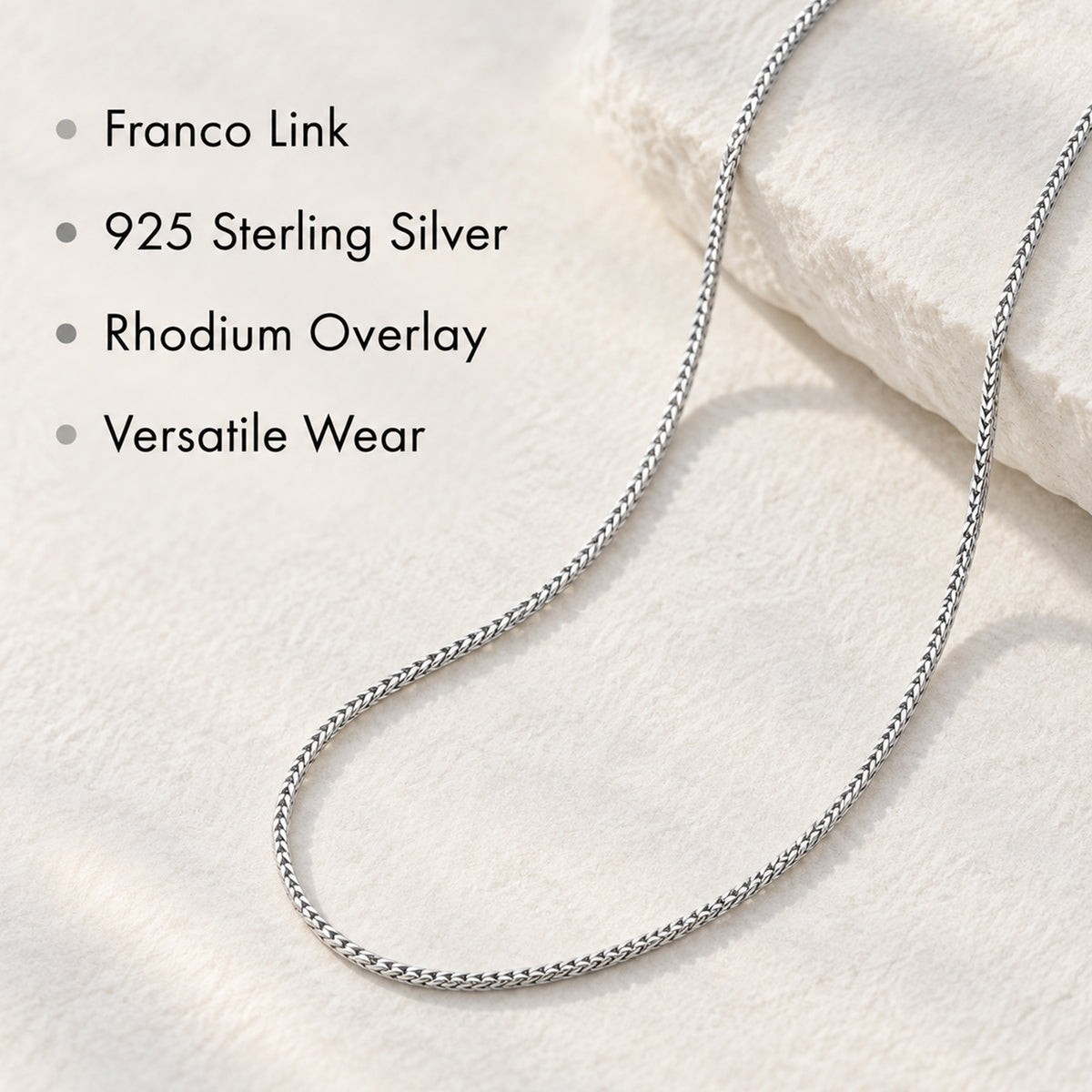 Italian Made - Rhodium Overlay Sterling Silver Franco Necklace (Size - 22) with Lobster Clasp V32567543 4