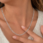 Italian Made - Sterling Silver Pave Figaro Chain (Size - 24) with Lobster Clasp_8552945_1