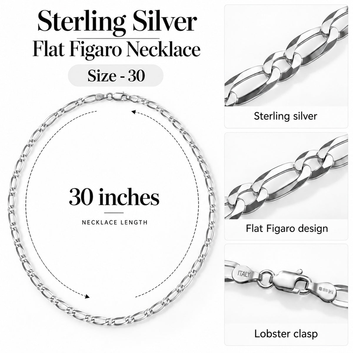 Italian Made -Sterling Silver Figaro Chain (Size - 30) with Lobster Clasp V32568353 7