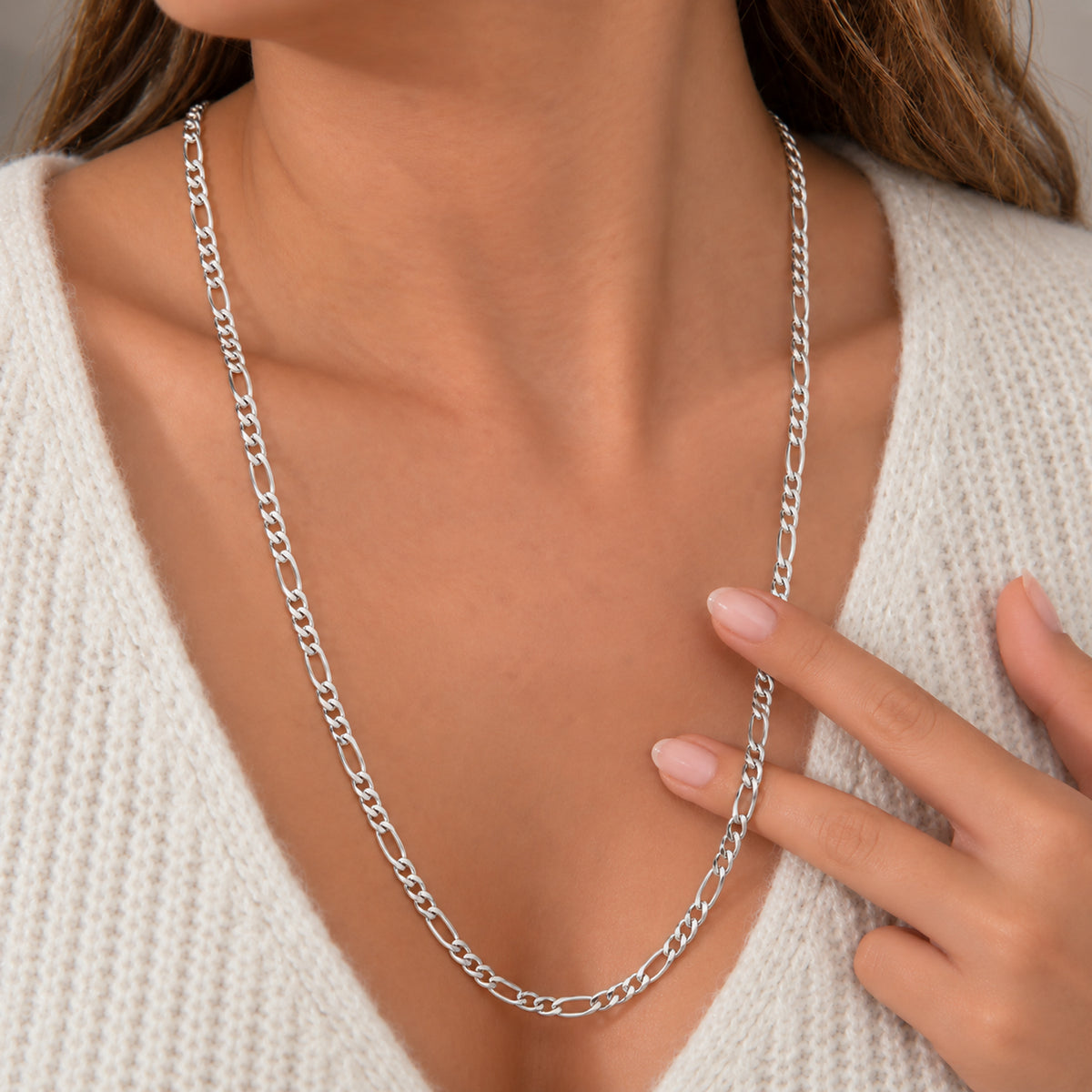 Sterling Silver Pave Figaro Chain (Size - 30) with Lobster Clasp V32570202 1