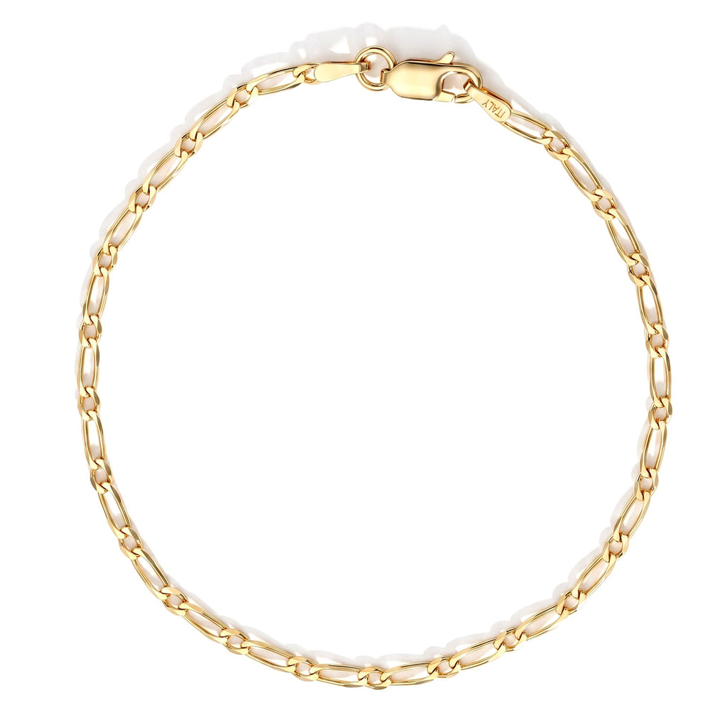 Italian Made - Yellow Gold Plated Sterling Silver Flat Figaro Necklace (Size - 18) with Lobster Clasp_8552965
