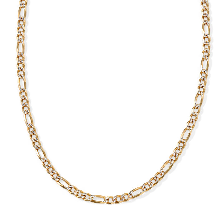 Italian Made - Sterling Silver Flat Figaro Pave Necklace (Size - 18) with Lobster Clasp in Two Tone Plating 8552978 1