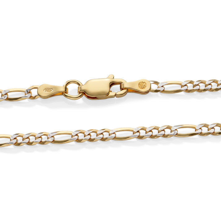Italian Made - Sterling Silver Flat Figaro Pave Necklace (Size - 18) with Lobster Clasp in Two Tone Plating 8552978 2