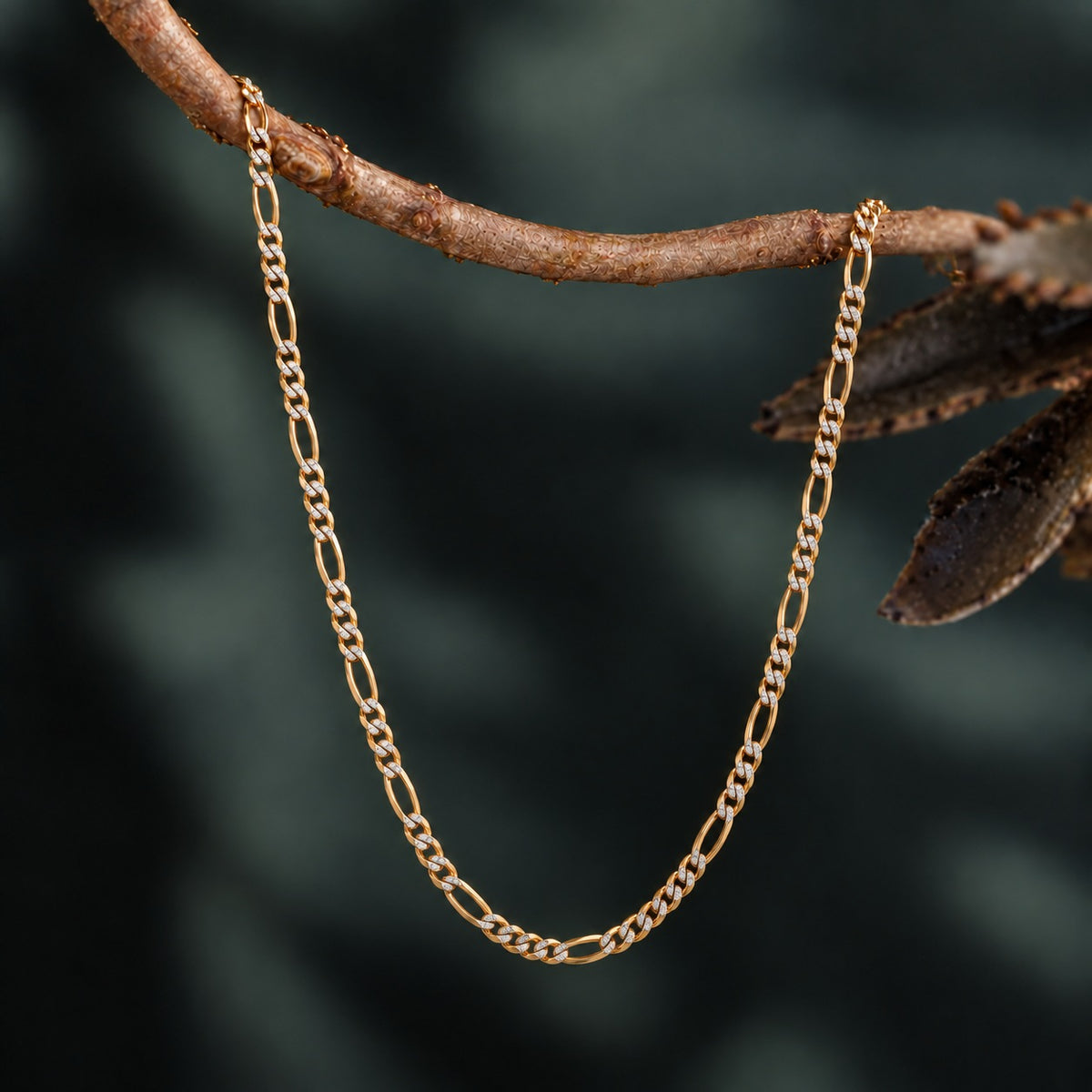 Italian Made - Sterling Silver Flat Figaro Pave Necklace (Size - 20) with Lobster Clasp in Two Tone Plating V32753283 2