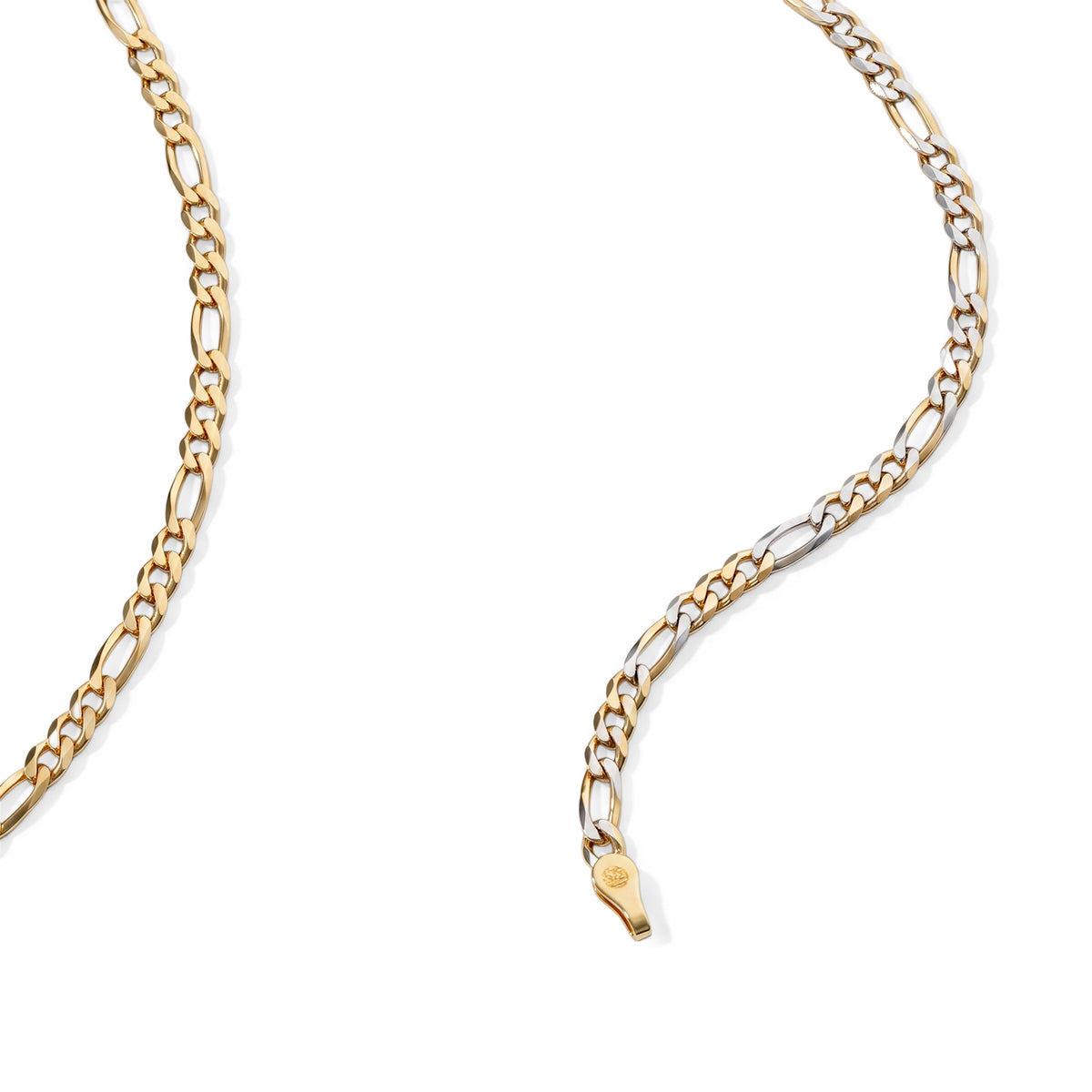 Italian Made - Sterling Silver Flat Figaro Pave Necklace (Size - 20) with Lobster Clasp in Two Tone Plating V32753283 4