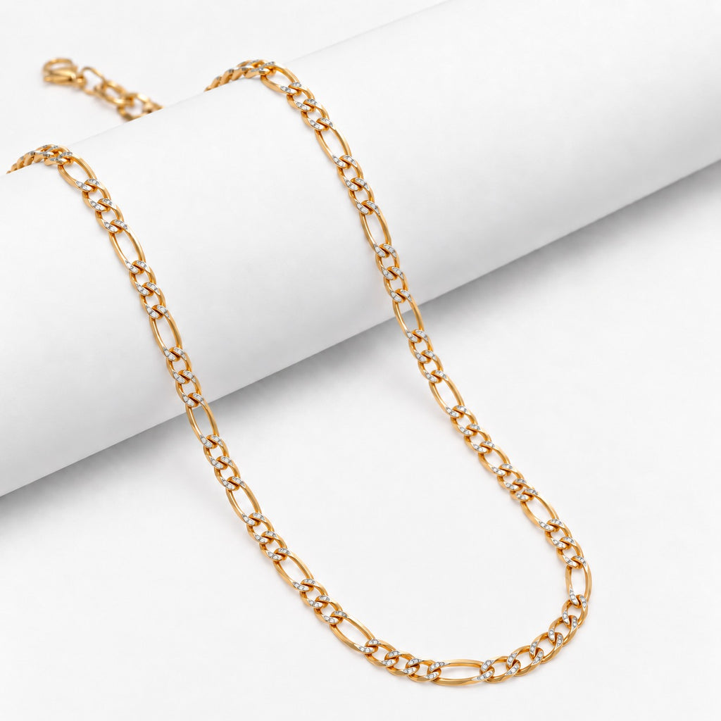Italian Made - Sterling Silver Flat Figaro Pave Necklace (Size - 20) with Lobster Clasp in Two Tone Plating_8552979_5