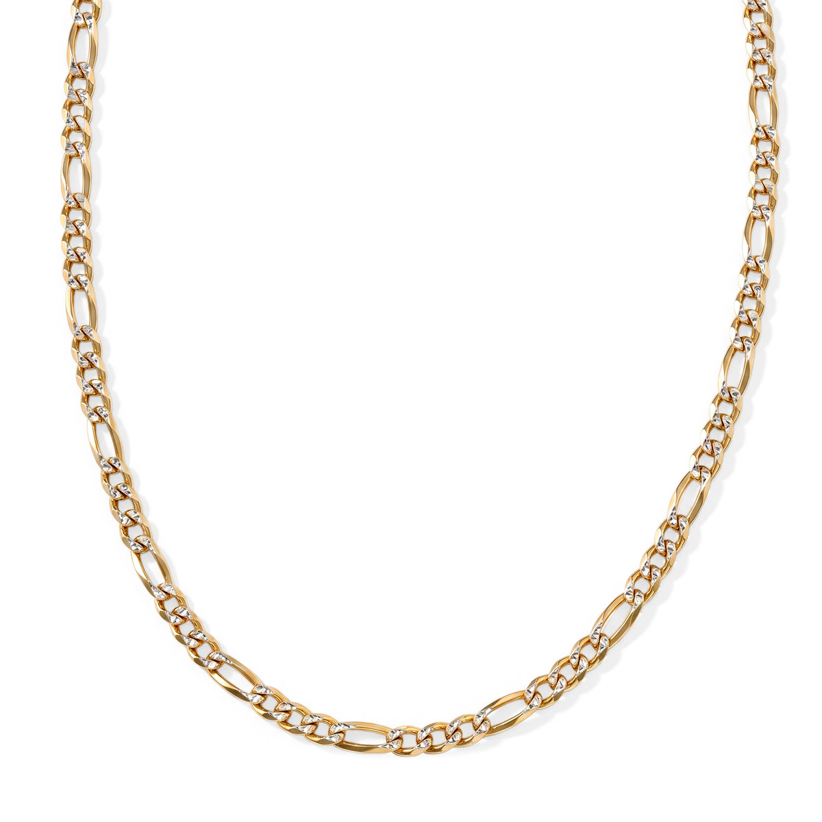 Italian Made - Sterling Silver Flat Figaro Pave Necklace (Size - 22) with Lobster Clasp in Two Tone Plating V32739233 0