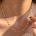 Italian Made - Sterling Silver Flat Figaro Pave Necklace (Size - 24) with Lobster Clasp in Two Tone Plating_8552981_1
