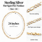 Italian Made - Sterling Silver Flat Figaro Pave Necklace (Size - 24) with Lobster Clasp in Two Tone Plating_8552981_7
