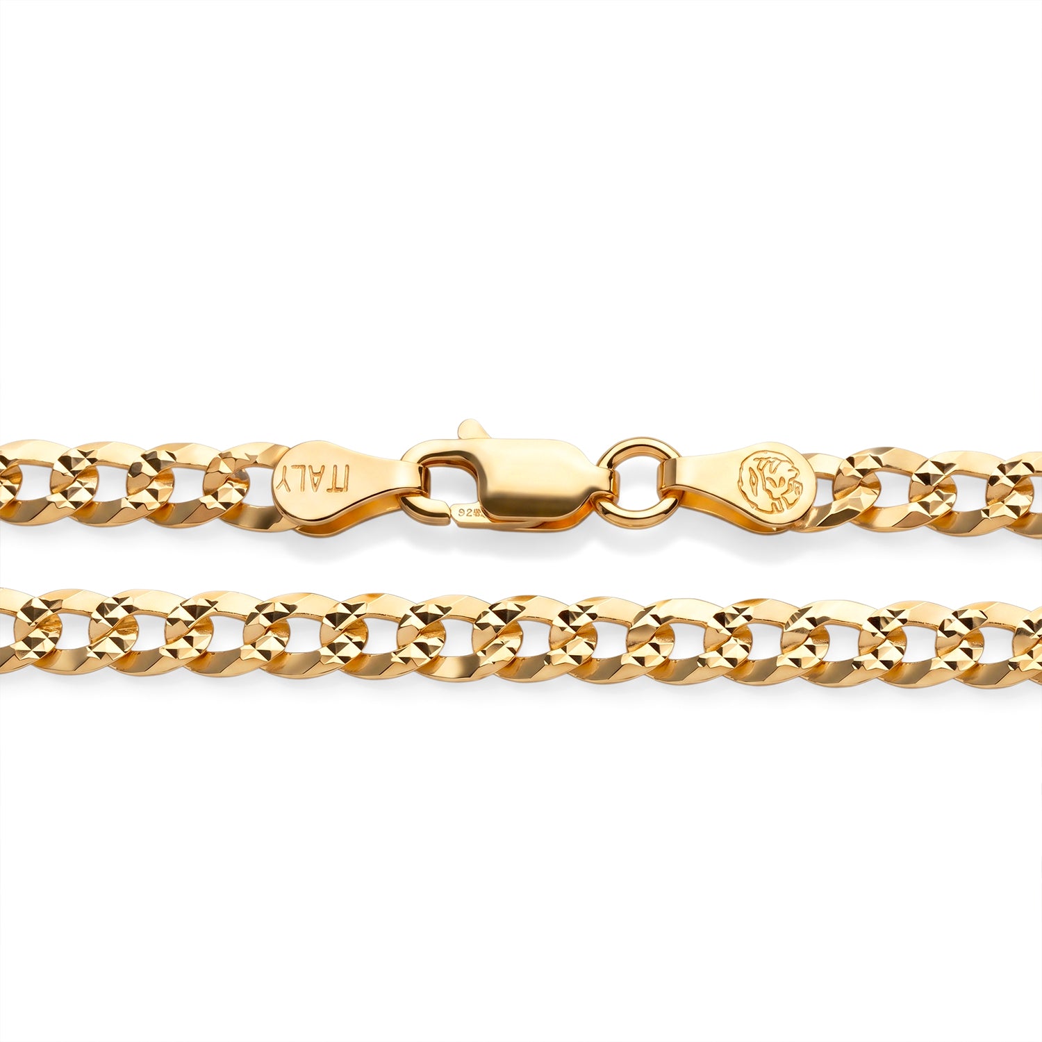 Sterling Silver Curb Flat Figaro Pave Chain (Size - 18) with Lobster Clasp in Two Tone Plating V32529174 1