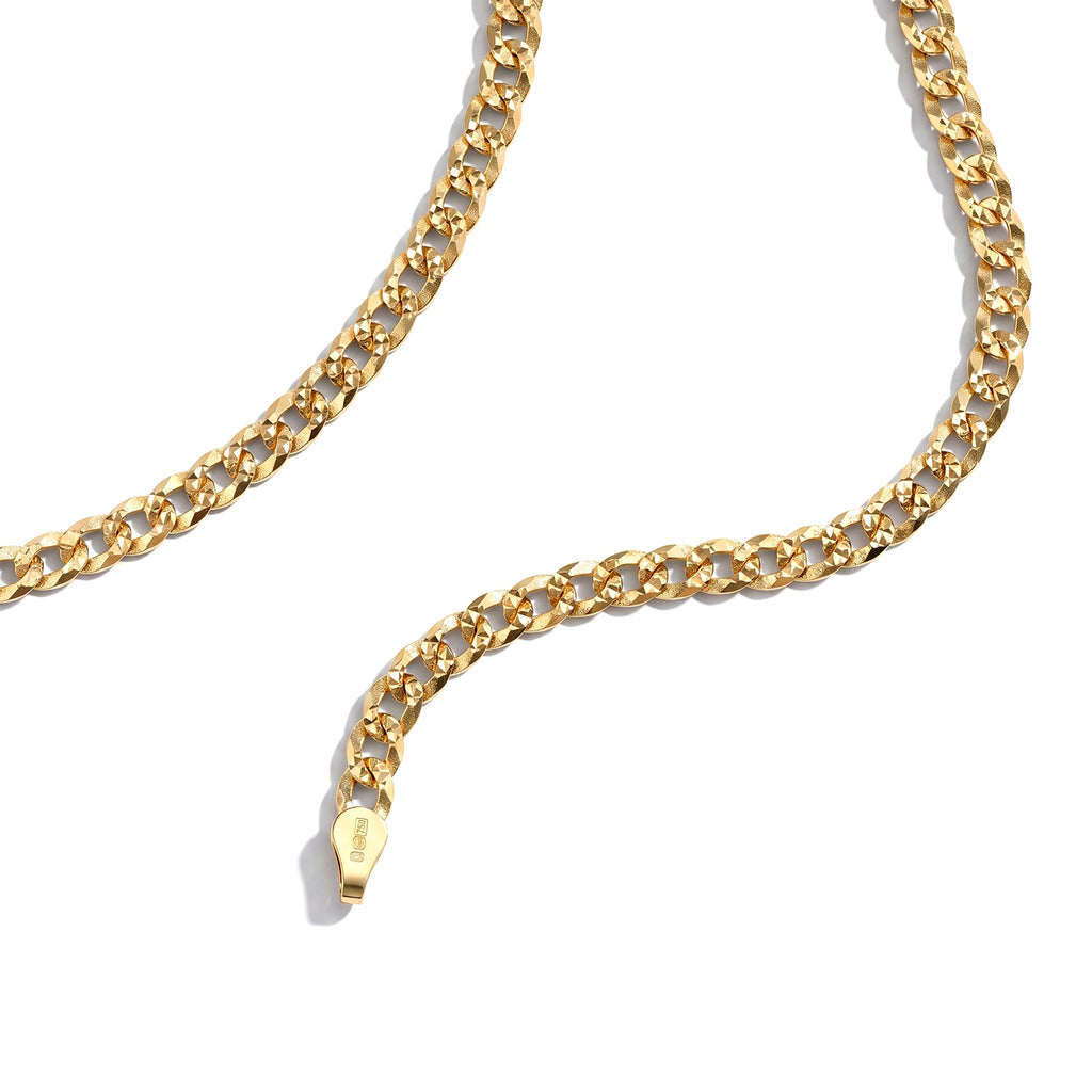 Italian Made - Yellow Gold Plated Sterling Silver Pyramid Pave Curb Chain (Size - 18) with Lobster Clasp_8553004_3