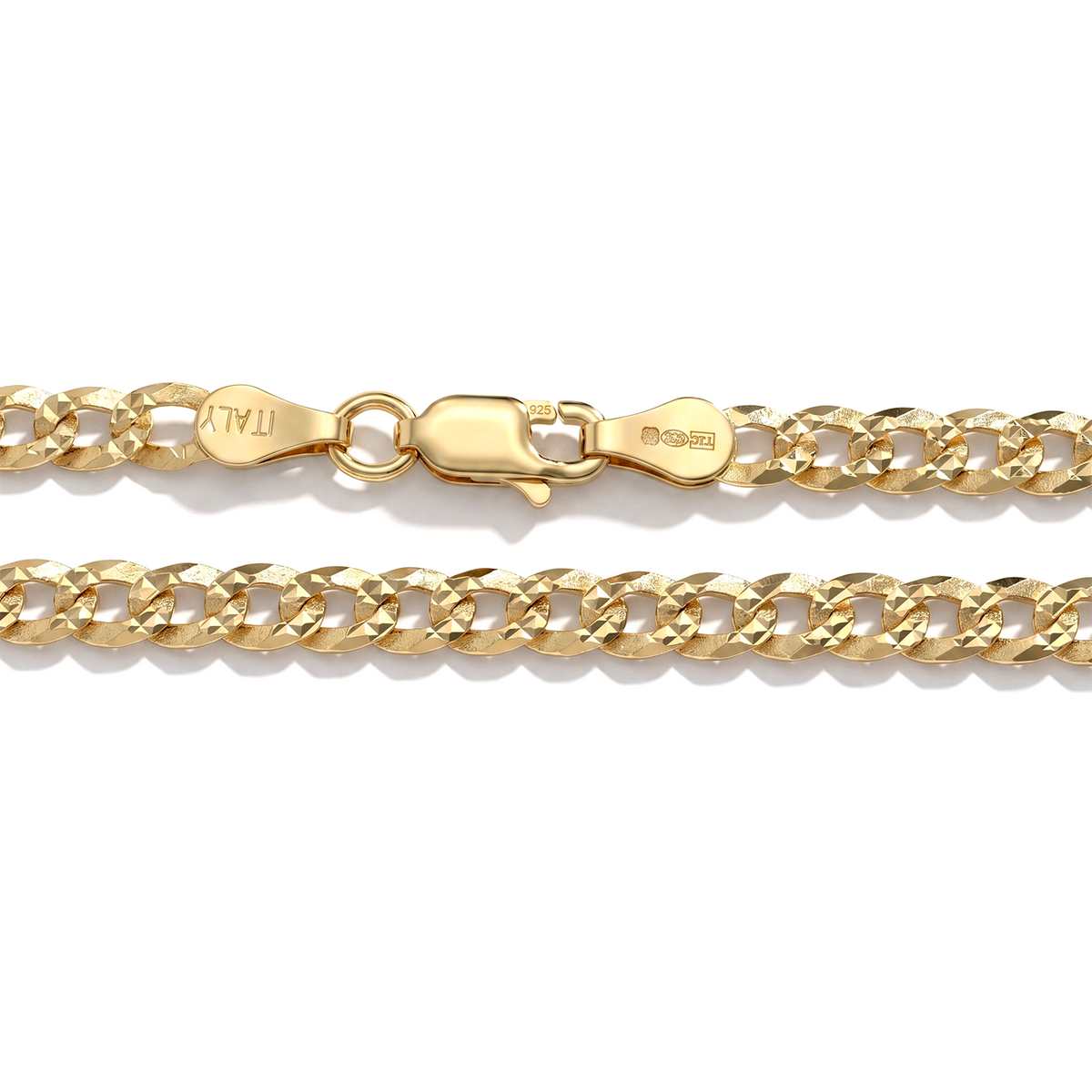 Italian Made - Yellow Gold Plated Sterling Silver Pyramid Pave Curb Chain (Size - 22) with Lobster Clasp.Silver WT 9.76 Gms V32567582 2
