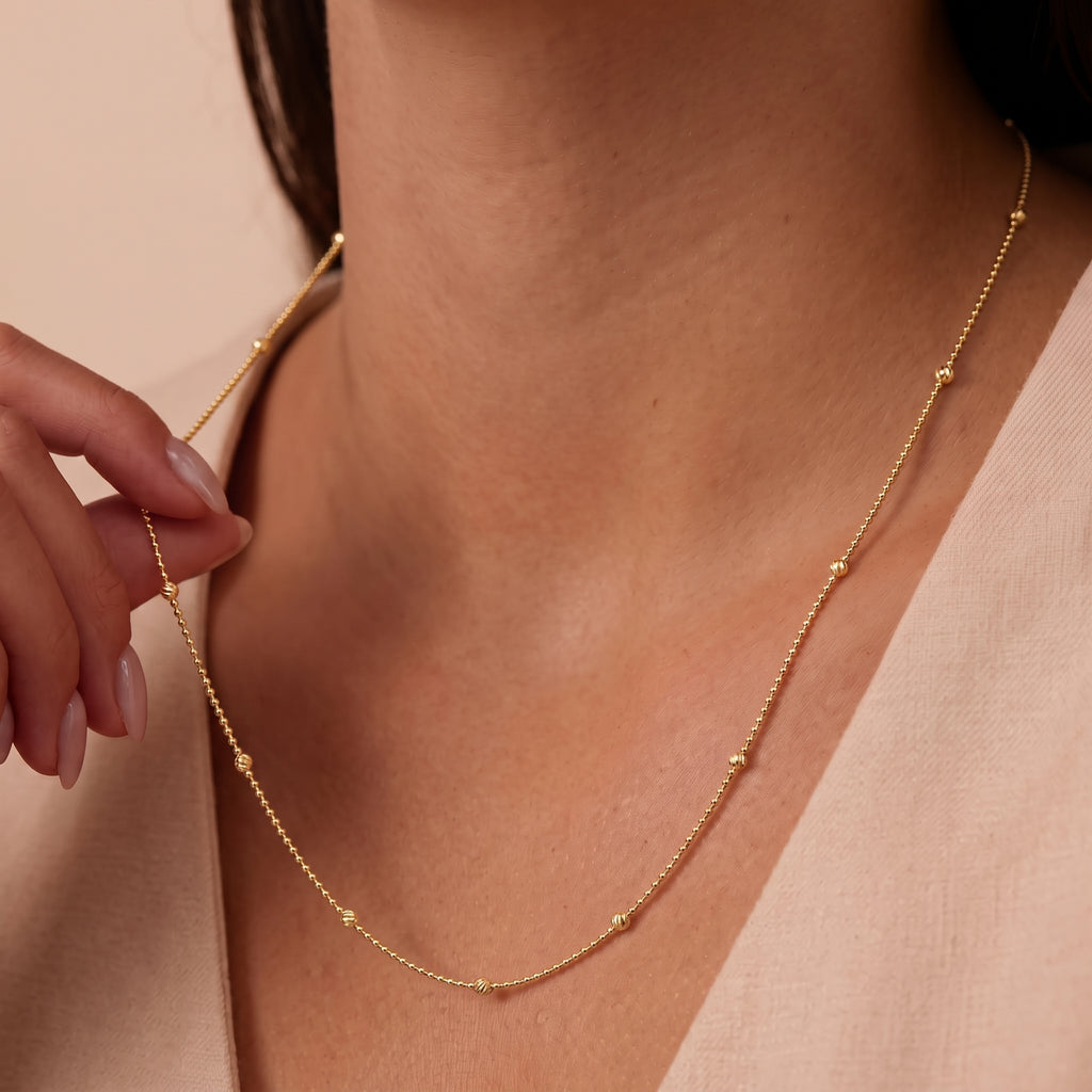 Italian Made Yellow Gold Plated Sterling Silver Station Chain (Size - 22) with Lobster Clasp_8553032_2