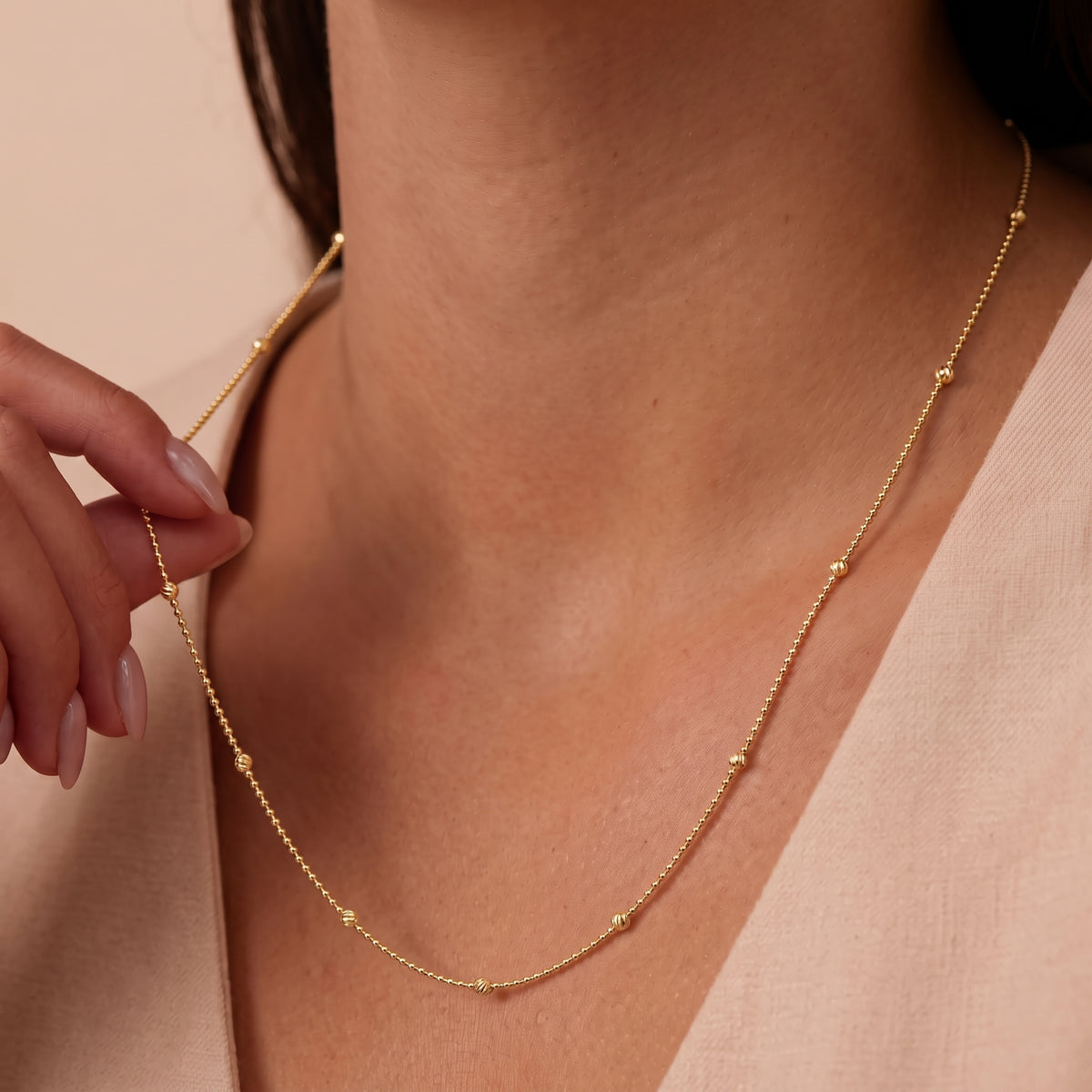 Italian Made Yellow Gold Plated Sterling Silver Station Chain (Size - 22) with Lobster Clasp V32755617 2