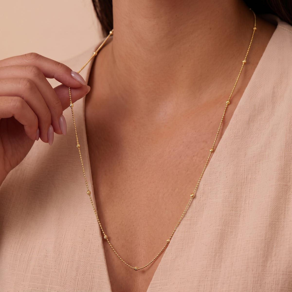 Italian Made Yellow Gold Plated Sterling Silver Station Chain (Size - 24) with Lobster Clasp V32754073 1