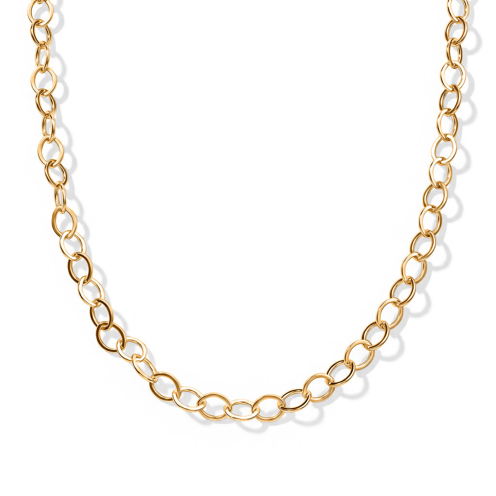 Italian Made Yellow Gold Overlay Sterling Silver Oval Link Necklace  (Size - 18) with Lobster Clasp_8553058