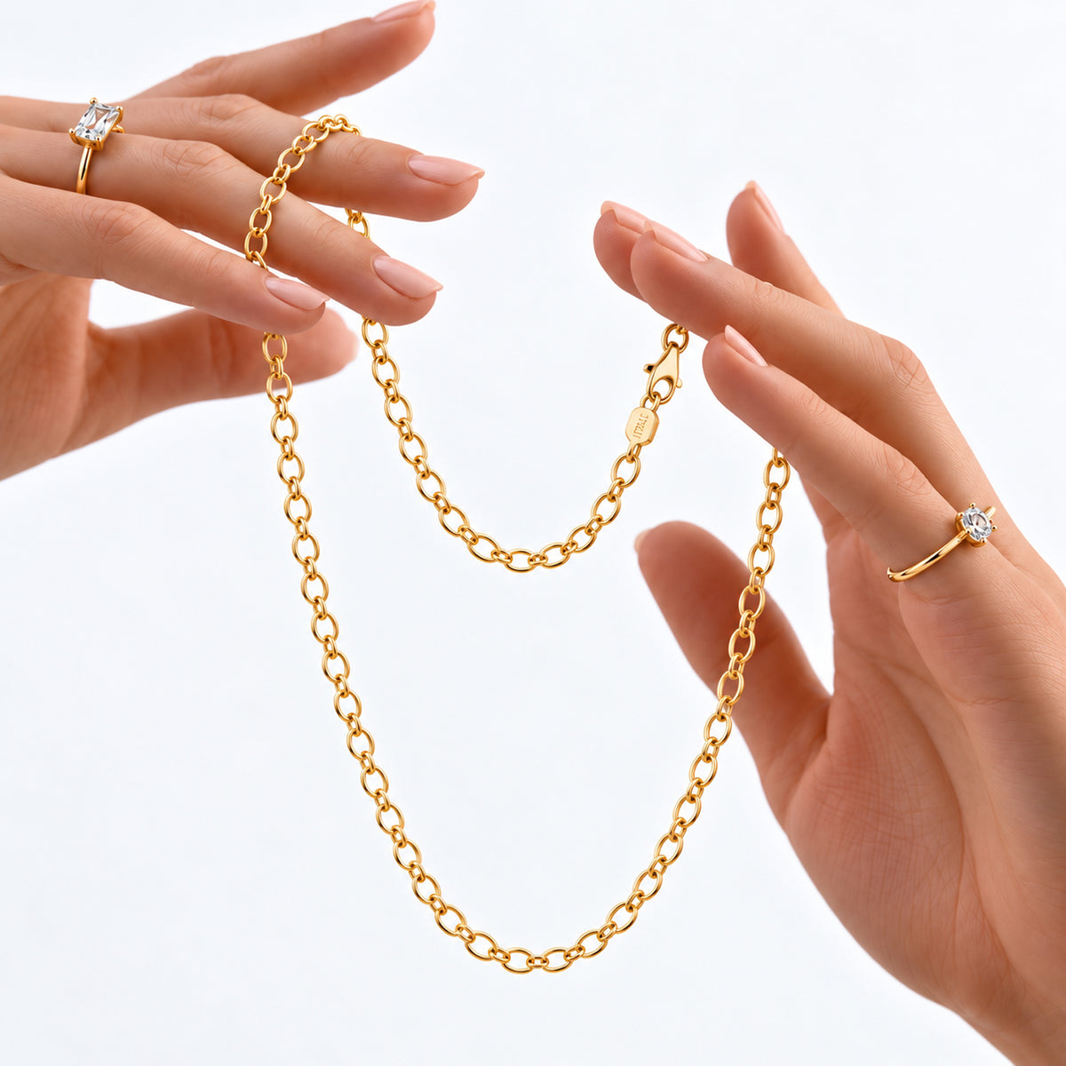 Italian Made Yellow Gold Overlay Sterling Silver Oval Link Necklace  (Size - 18) with Lobster Clasp 8553058 2