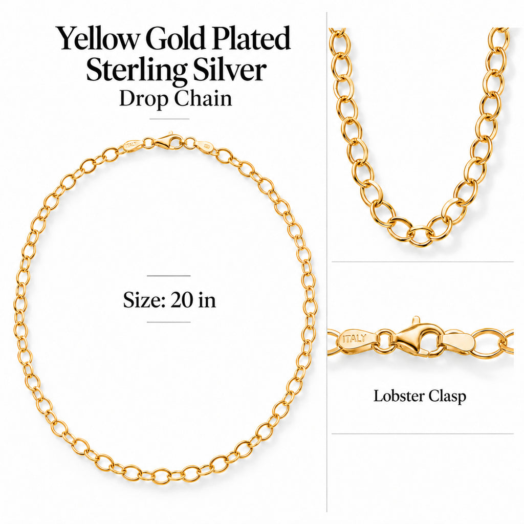 Yellow Gold Plated Sterling Silver Drop Chain (Size - 20) with Lobster Clasp_8553059_6