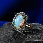 AAA Ethiopian Opal & SI-G/H Lab Grown Multi Diamond Cluster Halo Ring in 18K Vermeil Yellow Gold Plated Sterling Silver 4.50 Ct._8553174_2