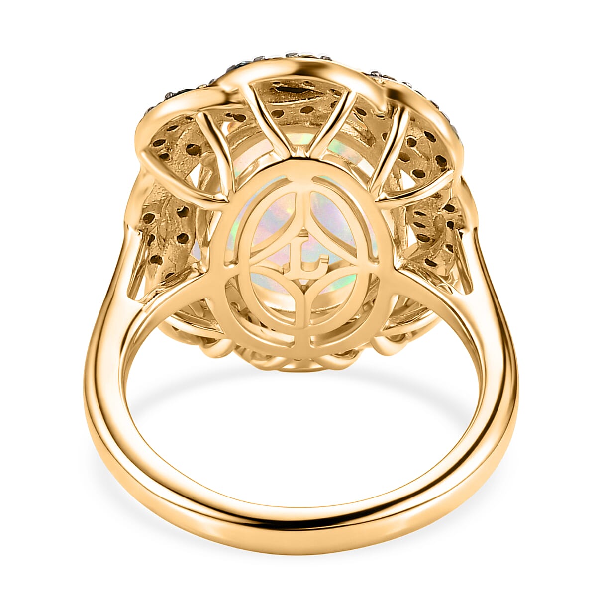 AAA Ethiopian Opal &amp; SI-G/H Lab Grown Multi Diamond Cluster Halo Ring in 18K Vermeil Yellow Gold Plated Sterling Silver 4.50 Ct. V32522348 5
