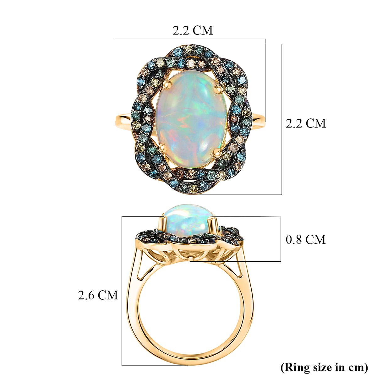 AAA Ethiopian Opal &amp; SI-G/H Lab Grown Multi Diamond Cluster Halo Ring in 18K Vermeil Yellow Gold Plated Sterling Silver 4.50 Ct. V32522348 6