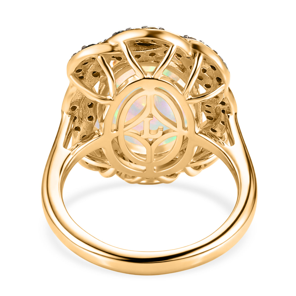 AAA Ethiopian Opal &amp; SI-G/H Lab Grown Multi Diamond Cluster Halo Ring in 18K Vermeil Yellow Gold Plated Sterling Silver 4.50 Ct. V32531259 5