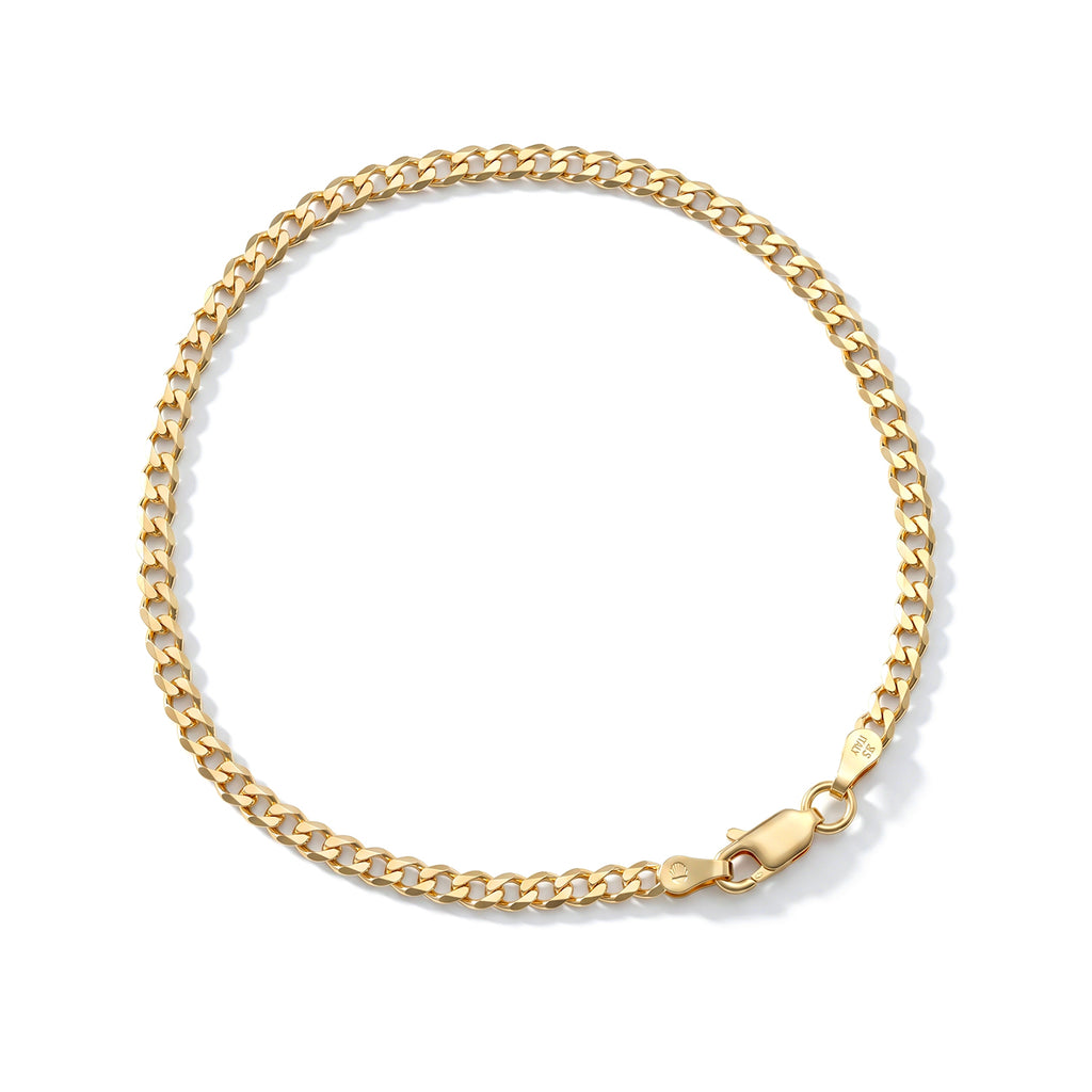 Italian Made - Yellow Gold Plated Sterling Silver Curb Bracelet (Size - 7.5) with Lobster Clasp_8553541