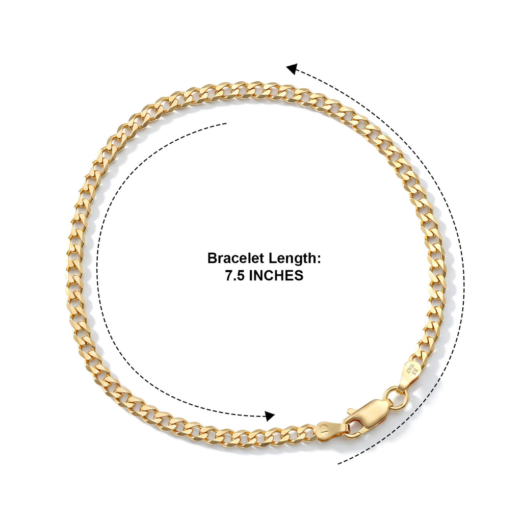 Italian Made - Yellow Gold Plated Sterling Silver Curb Bracelet (Size - 7.5) with Lobster Clasp_8553541_3
