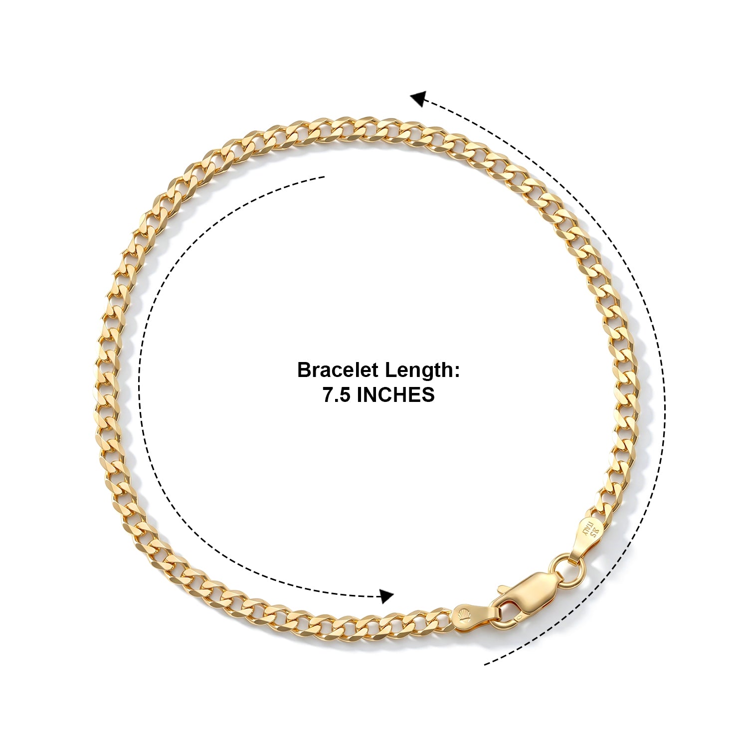 Italian Made - Yellow Gold Plated Sterling Silver Curb Bracelet (Size - 7.5) with Lobster Clasp V32529099 3