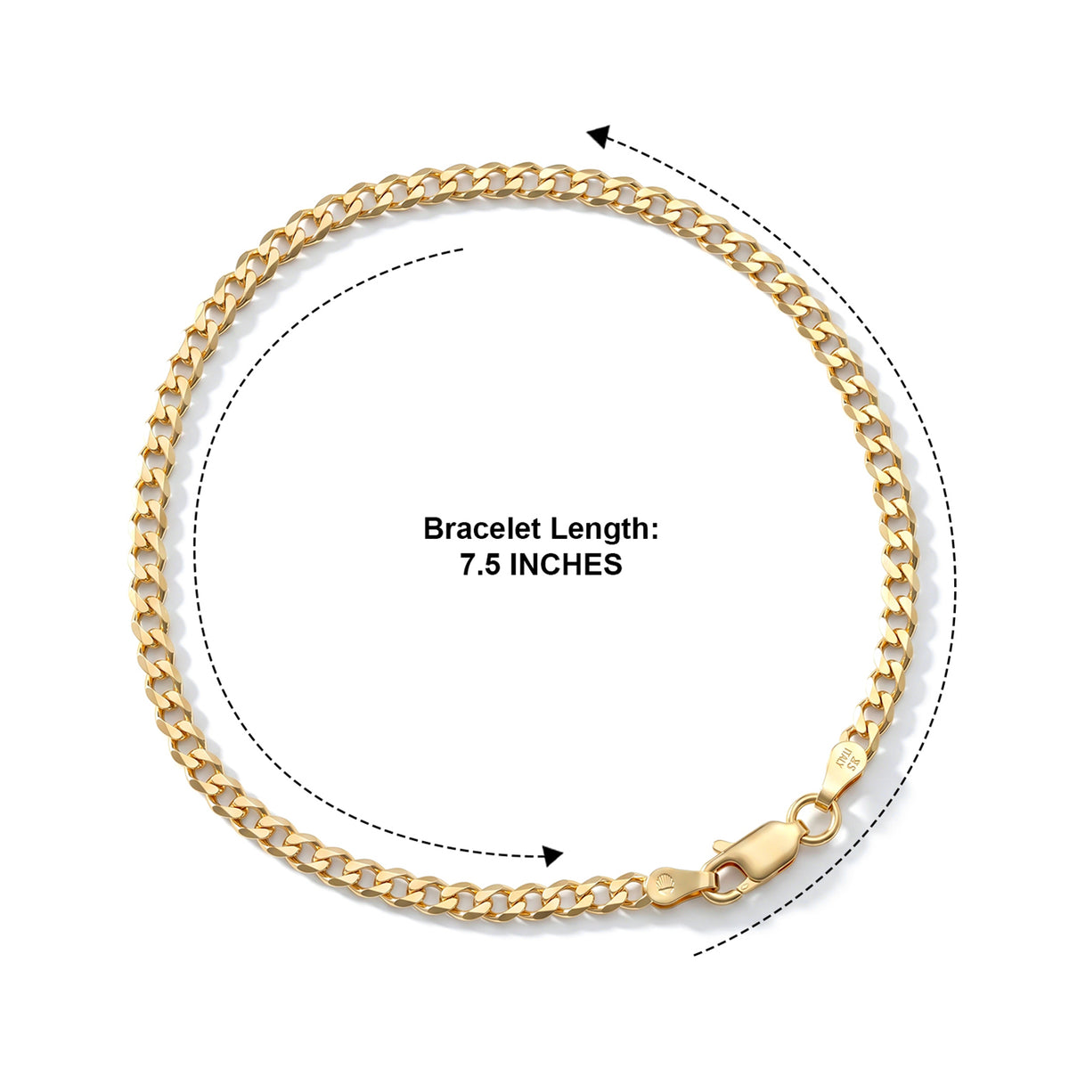 Italian Made - Yellow Gold Plated Sterling Silver Curb Bracelet (Size - 7.5) with Lobster Clasp V32556143 5