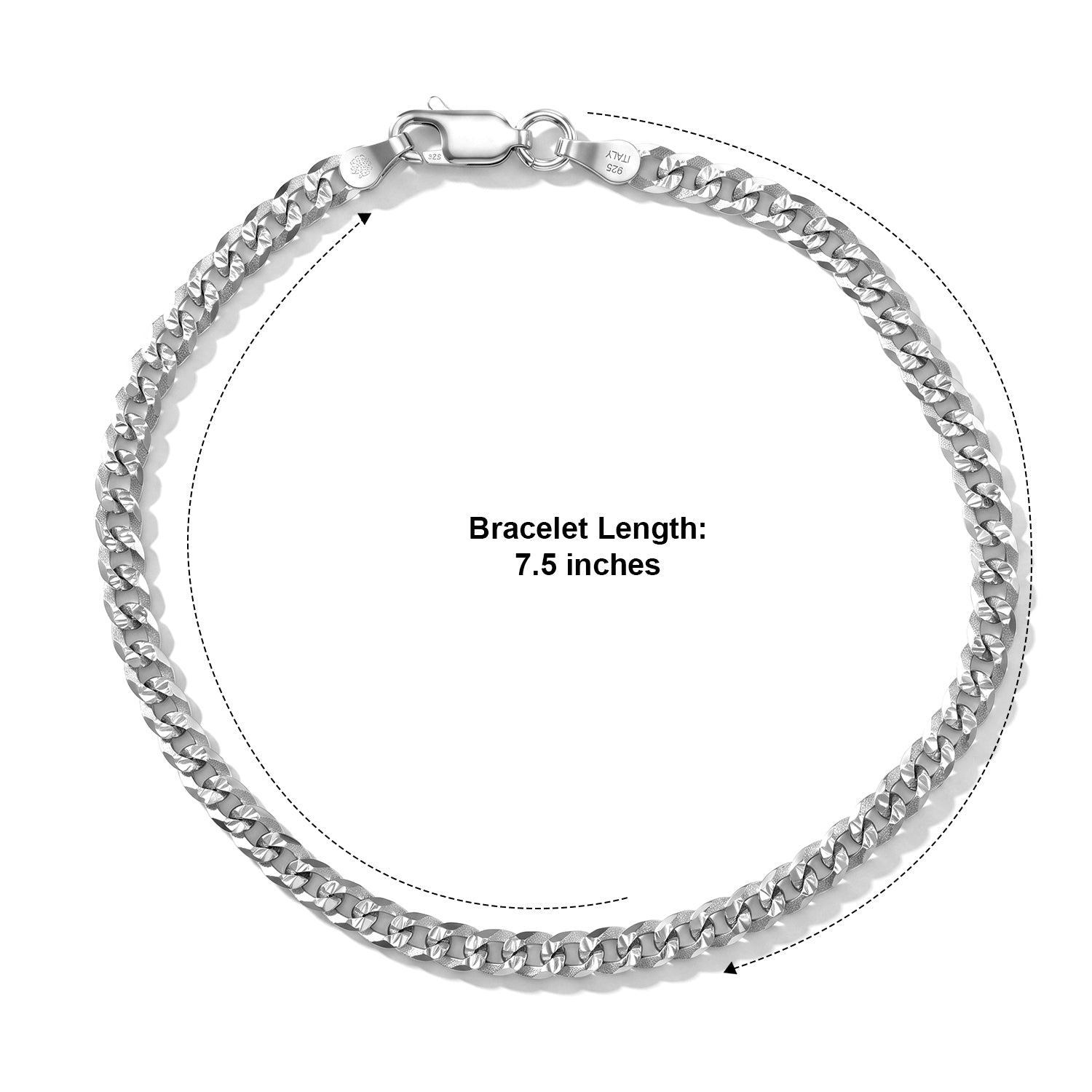 Italian Made - Sterling Silver Pave Curb Bracelet (Size - 7.5) with Lobster Clasp V32515282 3