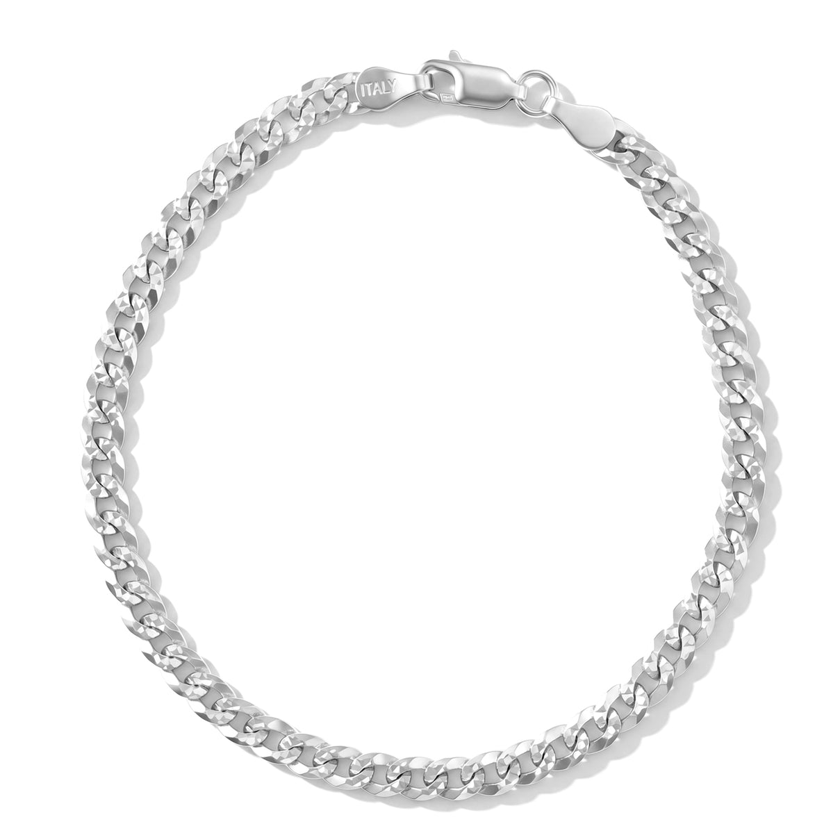 Italian Made - Sterling Silver Pyramid Pave Curb Bracelet (Size - 7.5) with Lobster Clasp V32530060 0