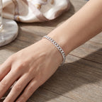 Italian Made - Sterling Silver Pyramid Pave Curb Bracelet (Size - 7.5) with Lobster Clasp_8553558_1