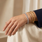 Italian Made - Sterling Silver Pyramid Pave Curb Bracelet (Size - 7.5) with Lobster Clasp_8553558_2