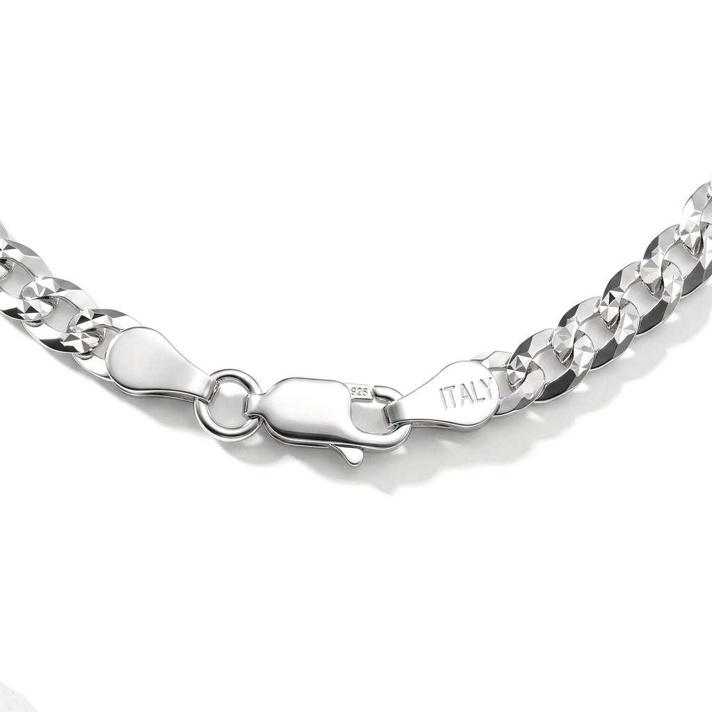 Italian Made - Sterling Silver Pyramid Pave Curb Bracelet (Size - 7.5) with Lobster Clasp_8553558_3