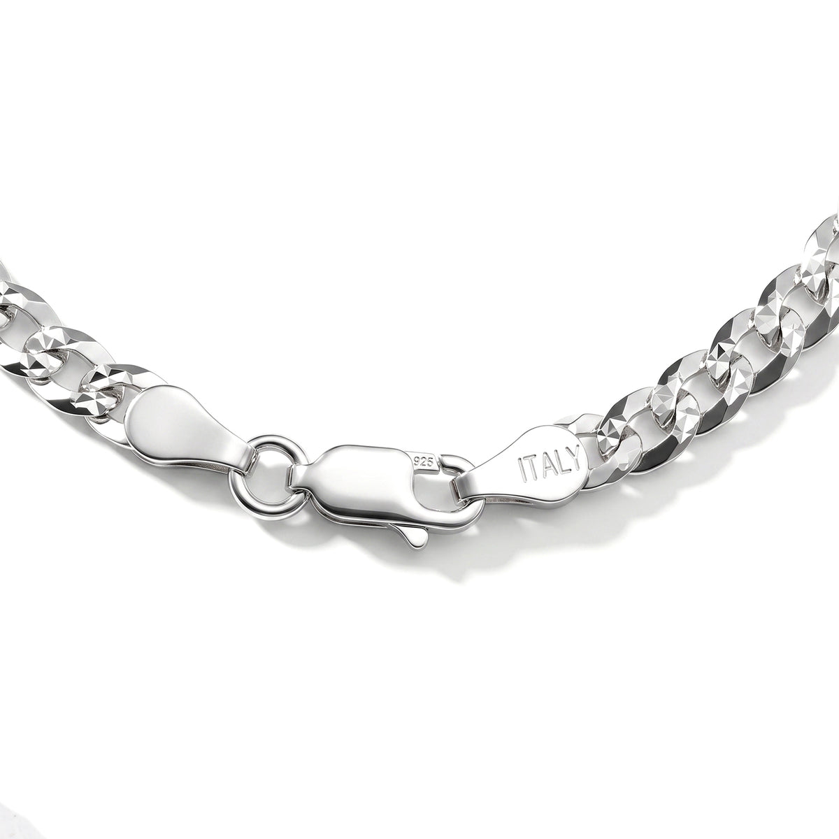 Italian Made - Sterling Silver Pyramid Pave Curb Bracelet (Size - 7.5) with Lobster Clasp V32530060 3