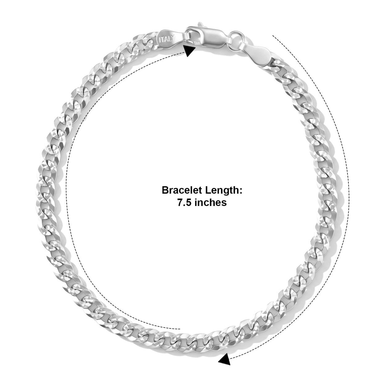Italian Made - Sterling Silver Pyramid Pave Curb Bracelet (Size - 7.5) with Lobster Clasp V32530060 4