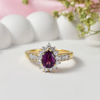 Luxuriant - Natural Radiant Ember Garnet & Lab Grown Diamond (SI/G-H) Pear Cut Halo Ring in 18K Vermeil Yellow Gold Plated Sterling Silver 1.22 Ct._8553608_2