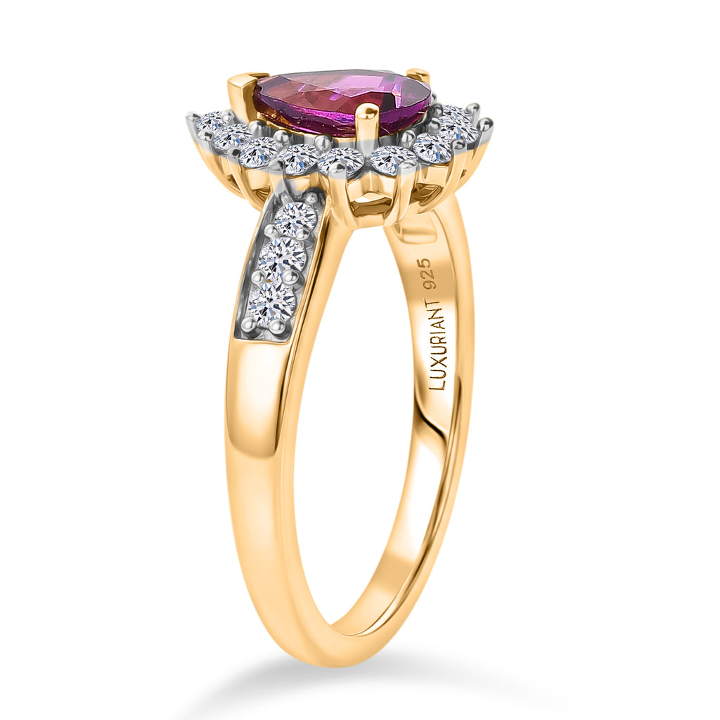 Luxuriant - Natural Radiant Ember Garnet & Lab Grown Diamond (SI/G-H) Pear Cut Halo Ring in 18K Vermeil Yellow Gold Plated Sterling Silver 1.22 Ct._8553608_3