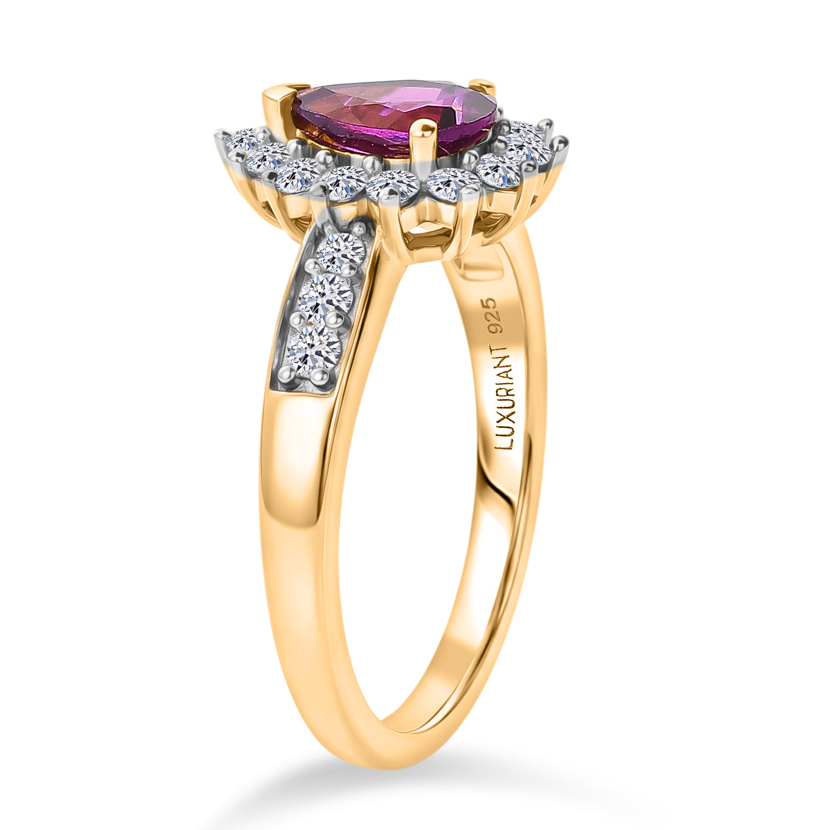 Luxuriant - Natural Radiant Ember Garnet &amp; Lab Grown Diamond (SI/G-H) Pear Cut Halo Ring in 18K Vermeil Yellow Gold Plated Sterling Silver 1.22 Ct. V32525658 4