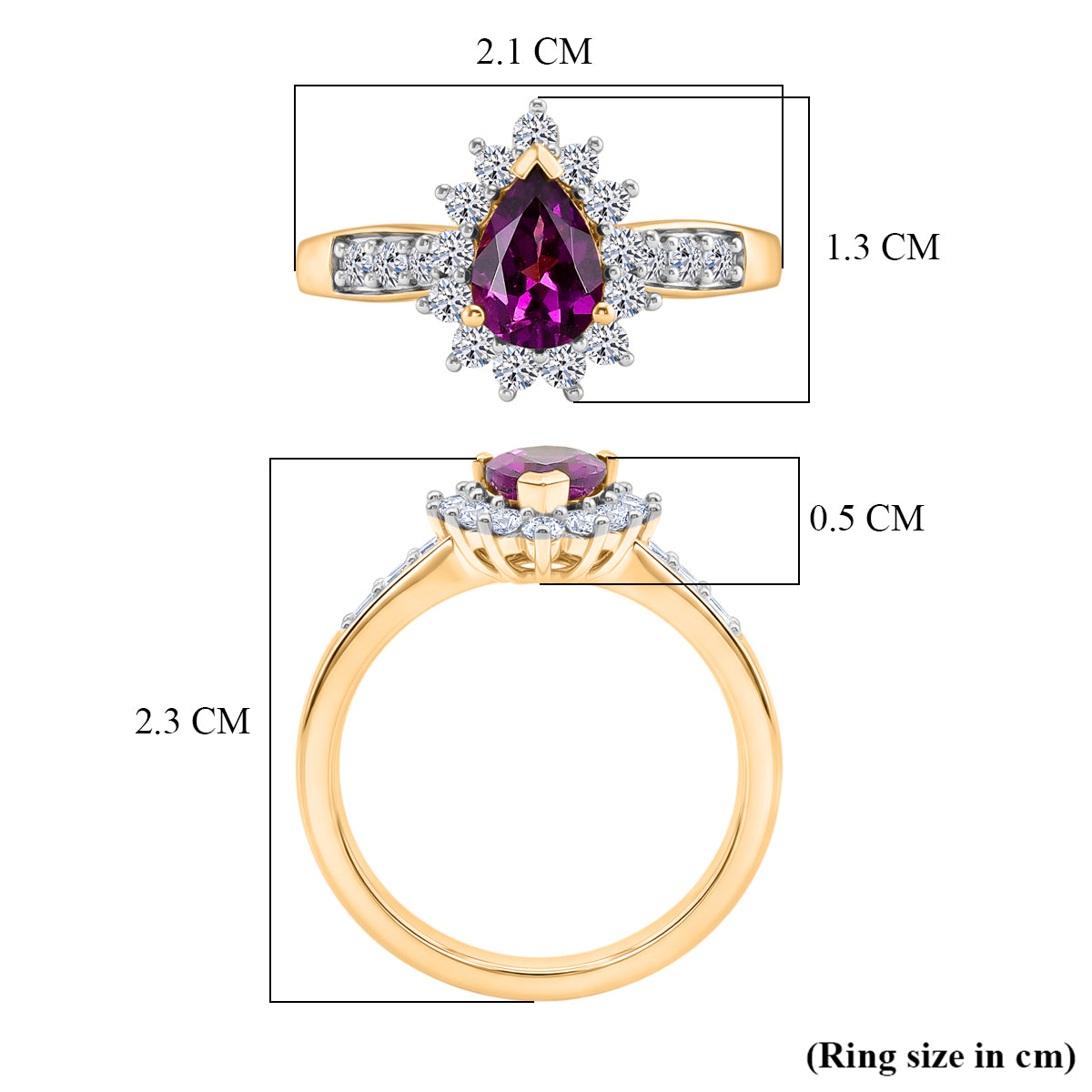 Luxuriant - Natural Radiant Ember Garnet &amp; Lab Grown Diamond (SI/G-H) Pear Cut Halo Ring in 18K Vermeil Yellow Gold Plated Sterling Silver 1.22 Ct. V32525658 6
