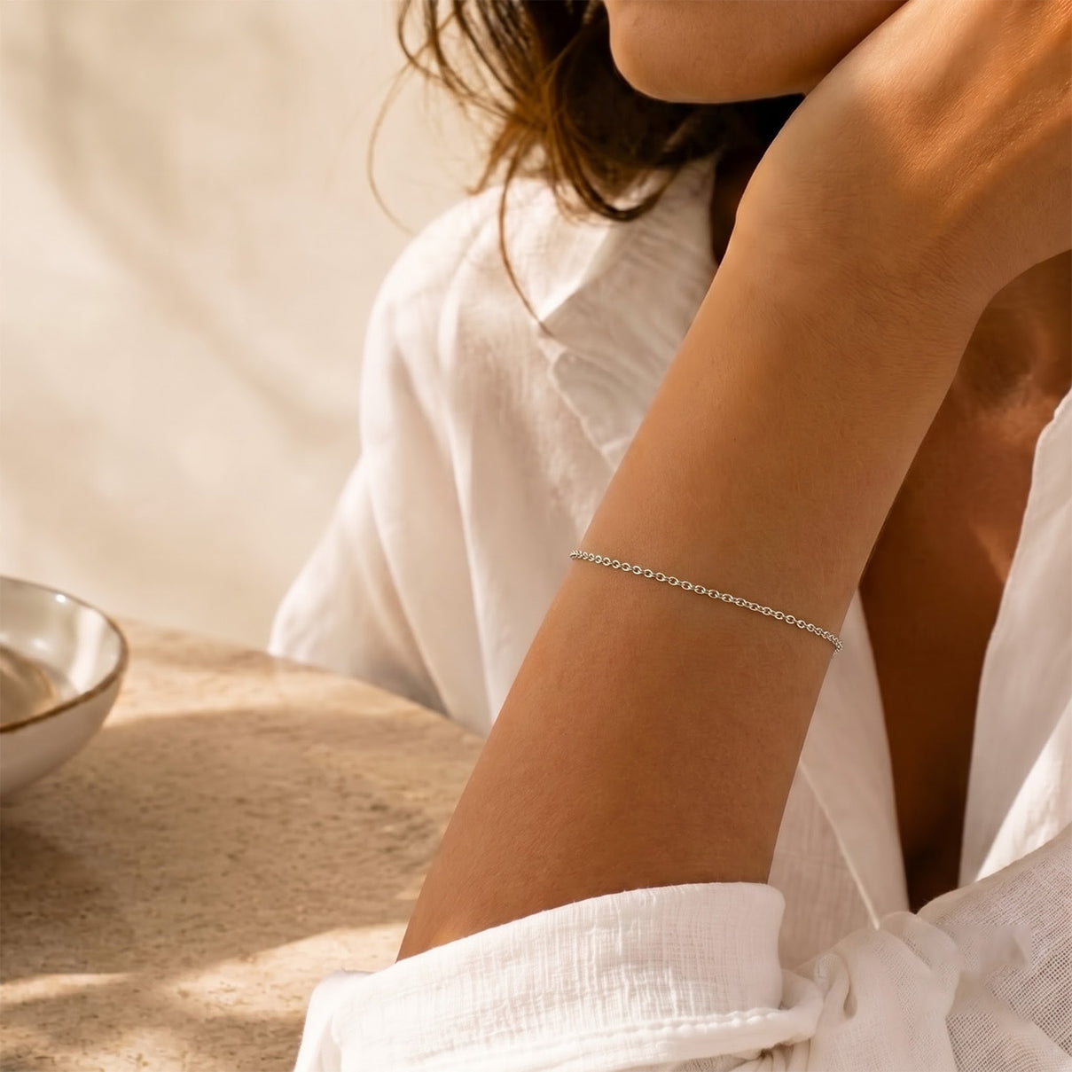 Italian Made -Rhodium Overlay Sterling Silver Rolo Bracelet (Size - 7.5) with Lobster Clasp V32515293 2