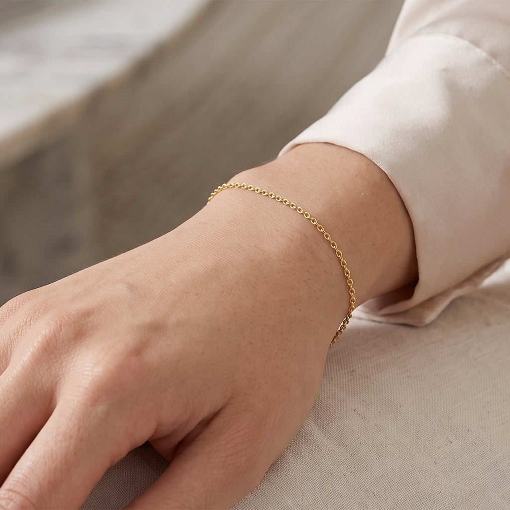 Italian Made - Yellow Gold Plated Sterling Silver Rolo Bracelet (Size - 7.5) with Lobster Clasp_8553624_1